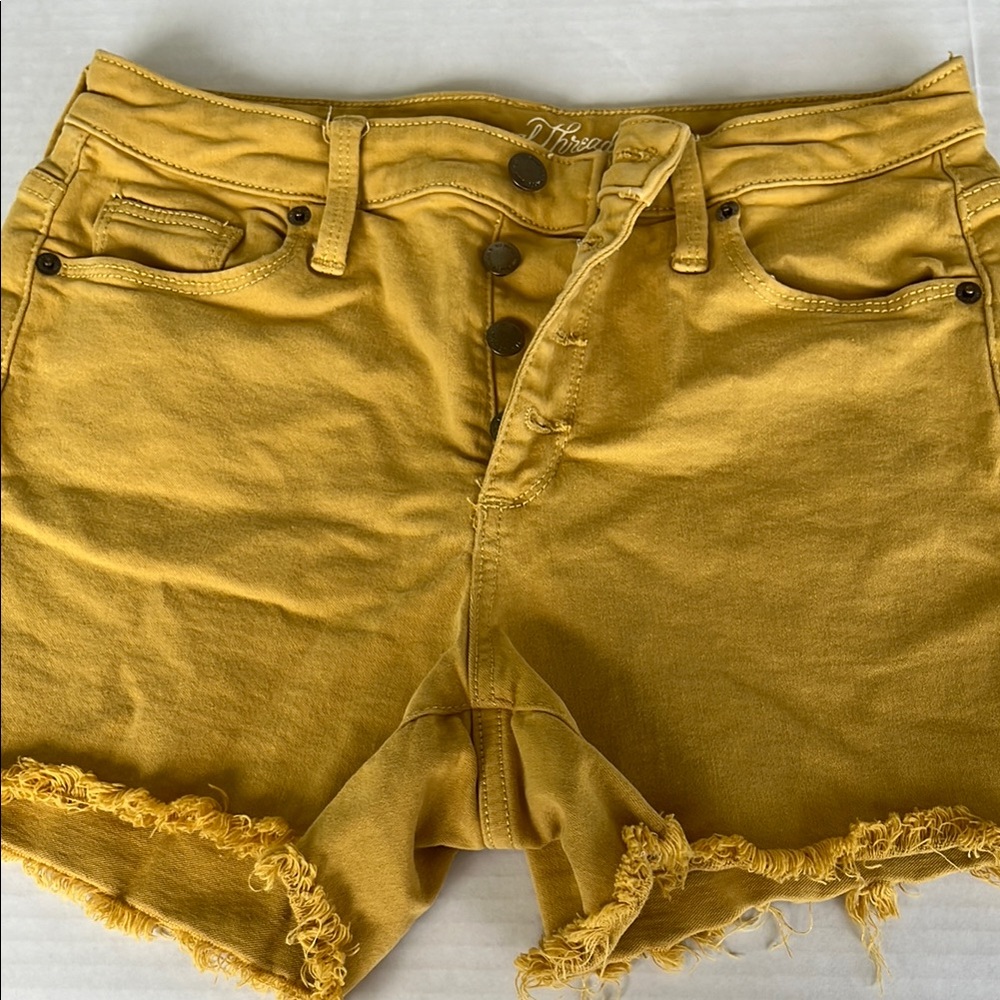 Yellow Distressed Denim Shorts